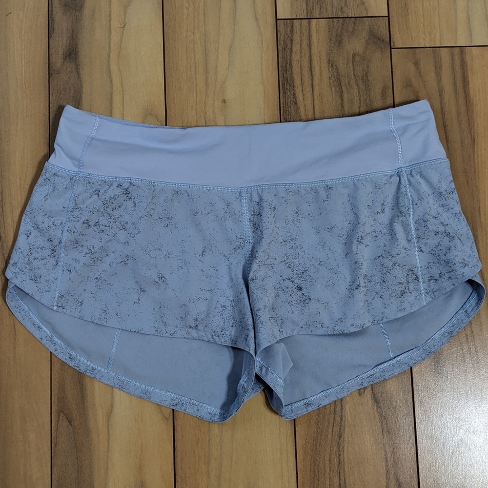 EUC! Lululemon Speed Up Shorts In Vapor Speckle Marble Pastel Blue Size 6